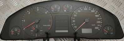 1999 Audi A6. The speedometer, clock, temperature, and tacho all ceased working